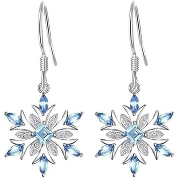 Earrings for Women Mom Faux Sapphire Inlaid Snowflake Dangle Hook Earrings Wedding Gift Statement Jewelry - KYED0228