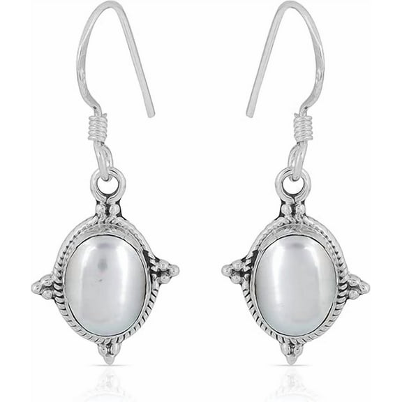 Earrings for Women Natural Pearl Oval Gemstone Handmade Dangle Bezel Set with Fish Hook Back
