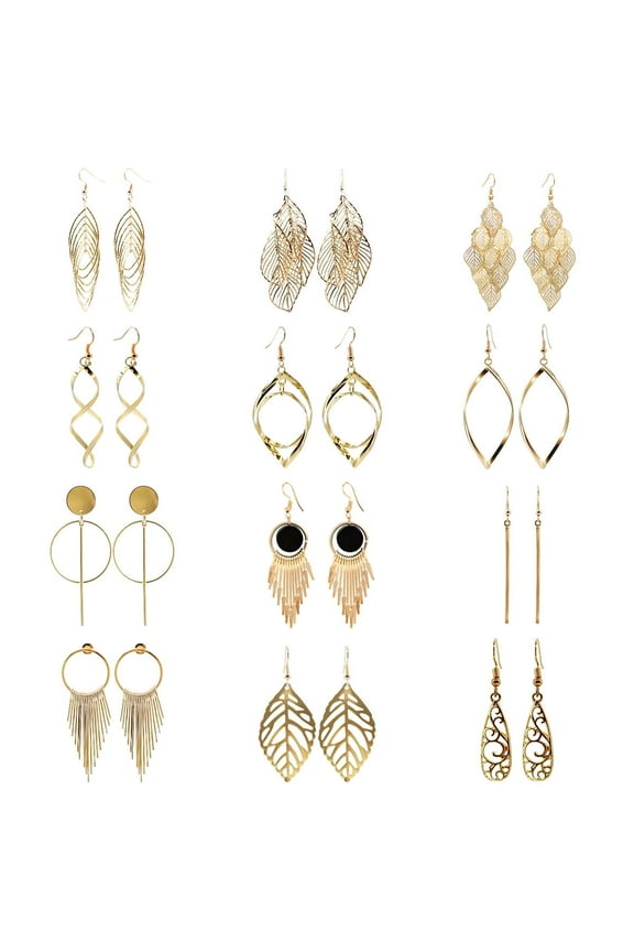 Gold Dangle Earrings Drop Dangle Earrings for Women Boho Fashion Jewelry Vintage Statement Earrings 12 Pairs