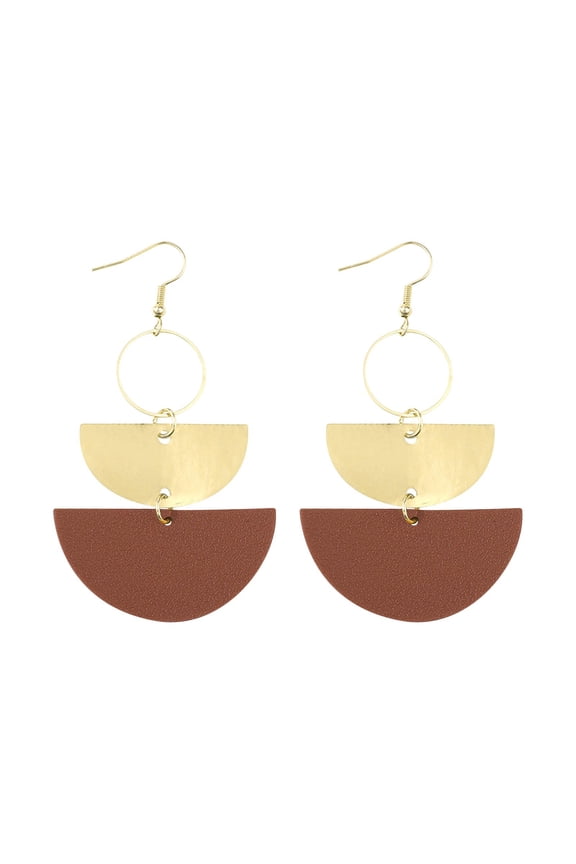 Earrings stackable half moon reversible geometric metal drop statement jewelry,3.14x1. inch,Brown