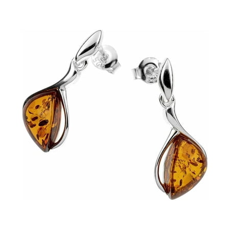 Earrings with Cognac Color Baltic Amber in Sterling Silver 2391