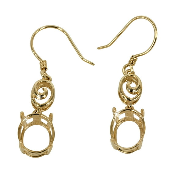 Earrings with Oval Basket Setting and Swirl Element in 14K Yellow Gold - Various Sizes | EW807-810K14 (7x9mm)