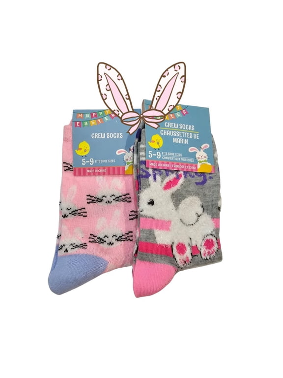 "Ears to Spring" Easter Socks, 2 pk. Bundle Crew Socks (2 pairs) | Women's Size 5-9