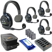 Eartec UL4S Ultralite Full Duplex Wireless Headset Communication for 4 Users - 4 Single Ear Headsets with SolidSignal Cleaning Wipes Bundle
