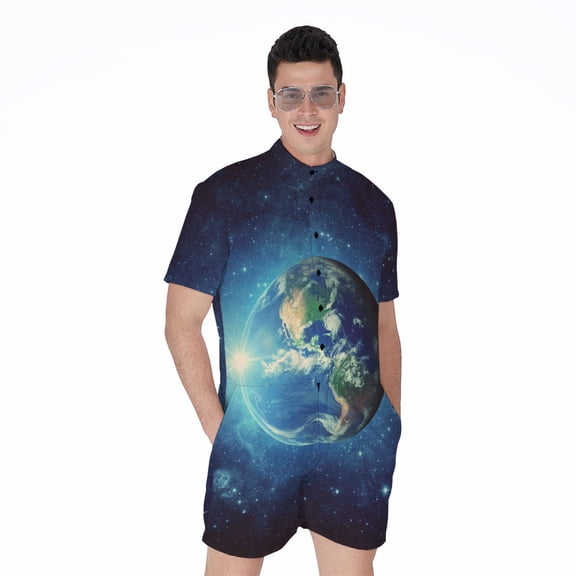 Earth And Space Short Sleeve Men'S Rompers Casual Summer Jumpsuits Outfit