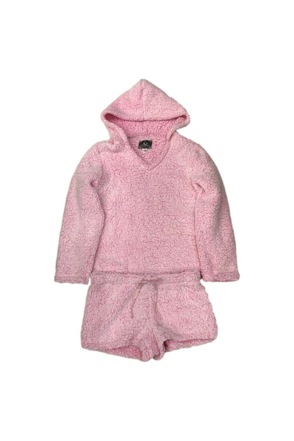 Womens Plush Pink Pajamas Shorts & Hoodie Set X-Large