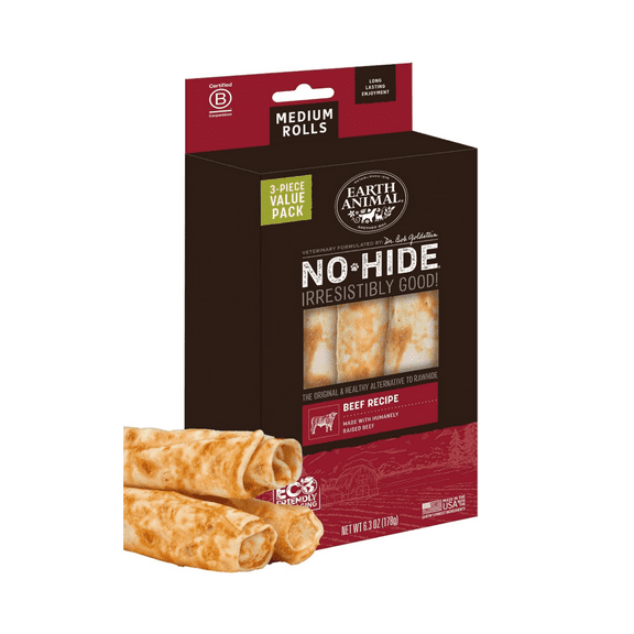 Earth Animal No-Hide Rolls Beef Recipe Medium Natural Rawhide Alternative Dog Chews