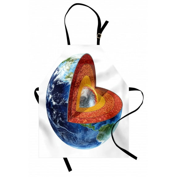 Earth Apron Earth Image Showing the Inner Core Geology and Science Themed Planet Globe Print, Unisex Kitchen Bib Apron with Adjustable Neck for Cooking Baking Gardening, Multicolor, by Ambesonne