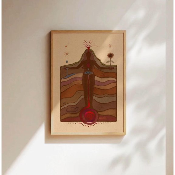 Earth Art Healing Fine Art Print Mother Earth Art Handmade Earthy Illustration Visionary Folk Artwork Sacred Room Decor Spiritual Gift Yoga Decor Size 24x36 Unframed Poster