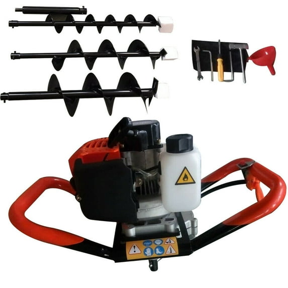 Earth Auger 2-Stroke 52cc Gas Powered Auger Post Hole Digger with 3 Bits (4", 6" and 8") + 12" Extension Pole Petrol Set Into The Ground Fence Posts Poles Trees Shrubs 1.9KW/7500RPM,for Plants