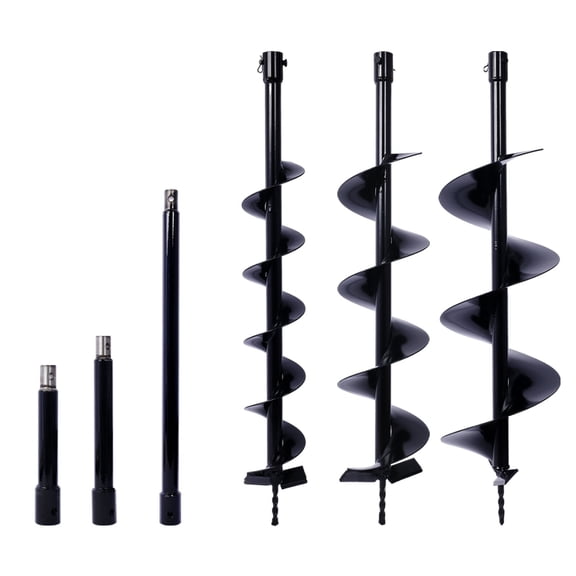 Earth Auger Drill Bit Set 4IN+6IN+8IN+Extension Rod for Planting Holes, Heavy Duty Steel Bulb Bedding Digging Post Hole Planting Tool for 3/4 Shaft Auger