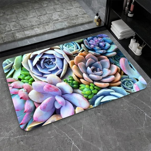 Earth Bath Mat,Colorful Plants Succulents Non-Slip Volume Super Absorbent Fast Drying for Bathroom Kitchen Door mat,Eco-Friendly Easy to Clean 16×24Inch (40 * 60cm)