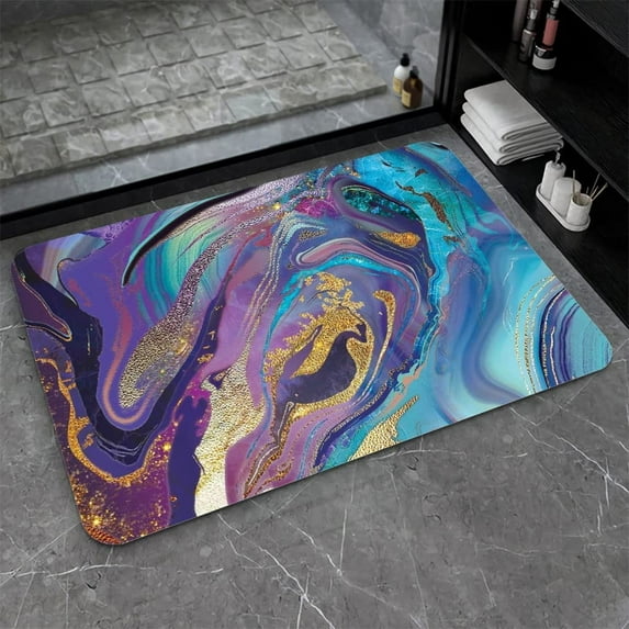 Earth Bath Mat,Purple Gold Marble Non-Slip Volume Super Absorbent Fast Drying for Bathroom Kitchen Door mat,Eco-Friendly Easy to Clean 16×24Inch (40 * 60cm)
