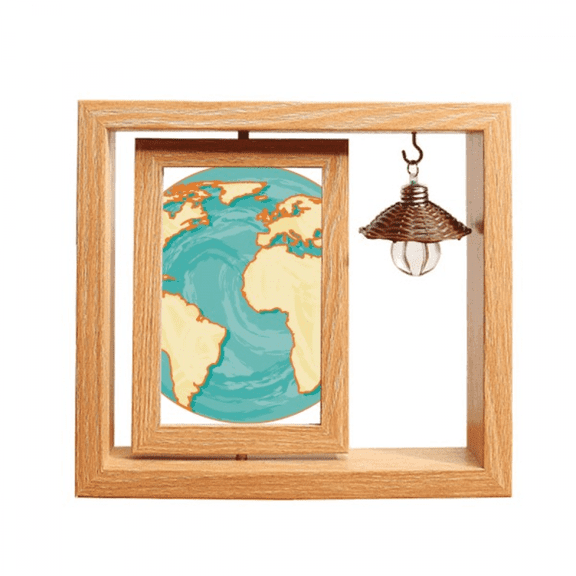 Earth Blue Ocean Yellow World Wooden Rotating Picture Photo Frame 4x6