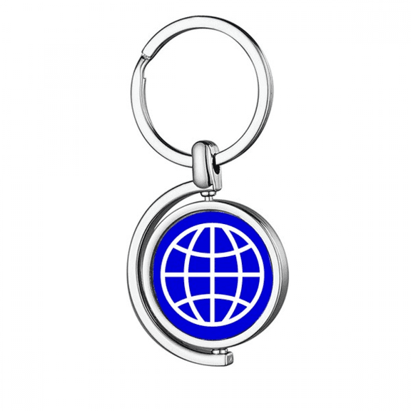 Earth Blue Square Warning Mark Rotating Keychain Metal Keyring Holder