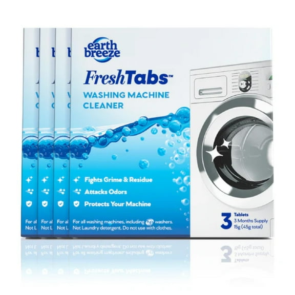 Earth Breeze Fresh Tabs - Washing Machine Cleaner Tablets - Deep Cleaning to Fight Odor-Causing Residue for Front Loader, Top Load, HE Washers - for Fresher, Cleaner Laundry - 12 Month Supply