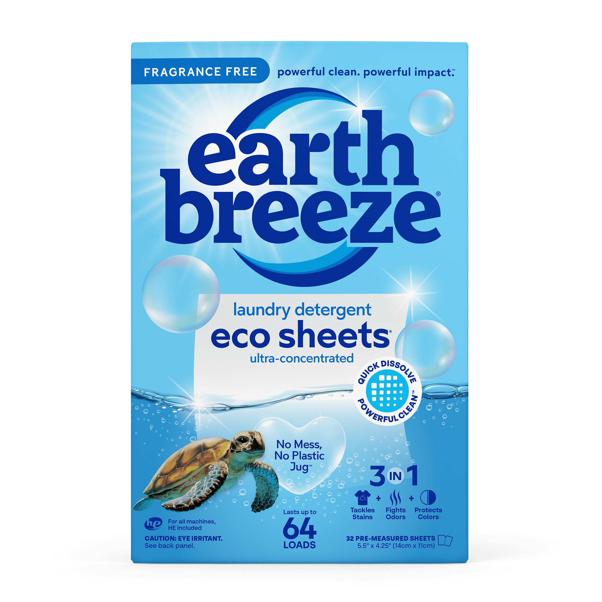Earth Breeze Laundry Detergent Eco Sheets, FragranceFree, 32 Count, 64