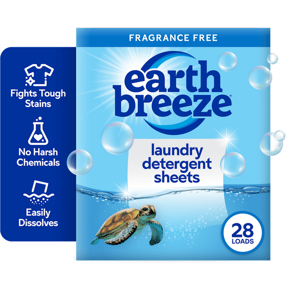 Earth Breeze Laundry Detergent Sheets, Fragrance-Free, Eco Friendly, 14 Count, 28 Loads