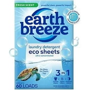 Earth Breeze Laundry Detergent Sheets Fresh Scent - 60 Loads No Plastic Jug Concentrated Laundry Detergent 30 Sheets