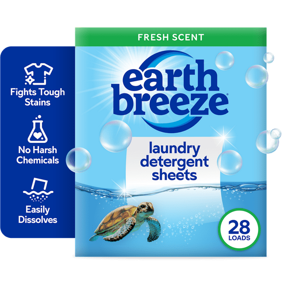 Earth Breeze Laundry Detergent Sheets, Fresh Scent, Eco Friendly, 14 Count, 28 Loads
