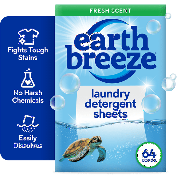 Earth Breeze Laundry Detergent Sheets, Fresh Scent Eco Sheets, 32 Count, 64 Loads