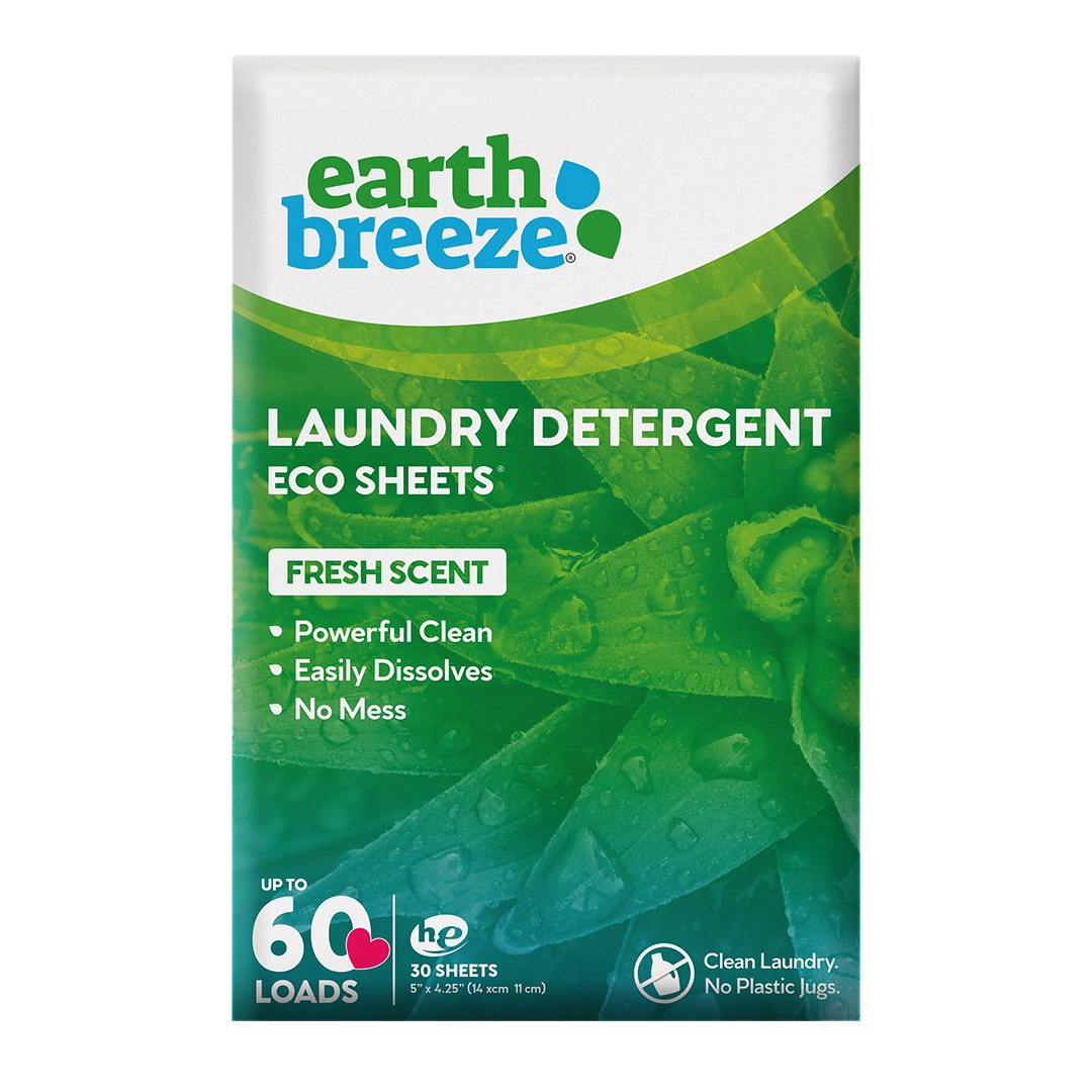 Earth Breeze Laundry Detergent Sheets - Fresh Scent - No Plastic Jug (60 Loads) 30 Sheets, Liquidless Technology - image 1 of 9