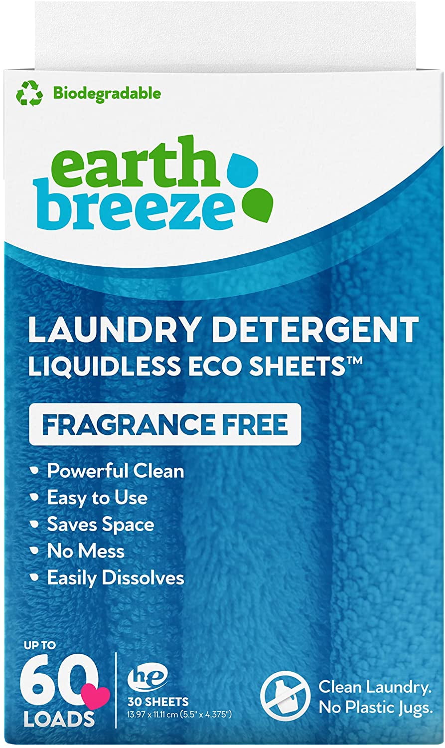Earth Breeze - Liquidless Laundry Detergent Sheets - Fragrance Free - No  Plastic (60 Loads) 30 Sheets