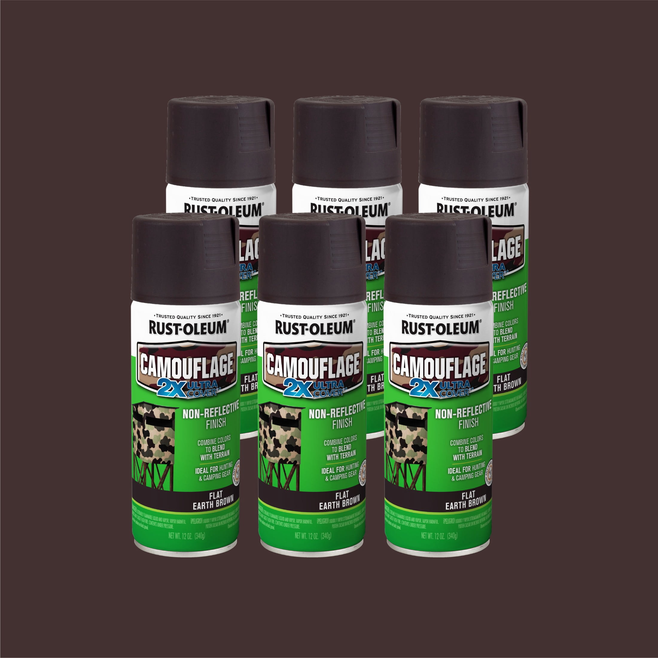 6 Pack, Earth Brown, Rust-Oleum Specialty Camouflage Spray Paint-279178, 12 oz
