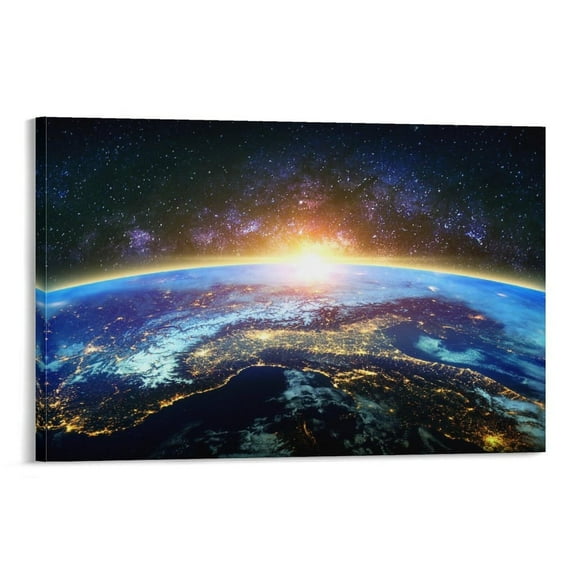 Earth Canvas Print Planet Wall Art Space Canvas Astronomical Art Galaxy Decor Poster Decorative Painting Canvas Wall Art Living Room Posters Bedroom Painting