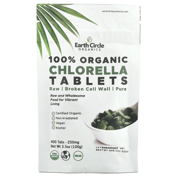 Earth Circle Organics 100% Organic Chlorella Tablets, 250 mg, 400 Tablets (62 mg Per Tablet)