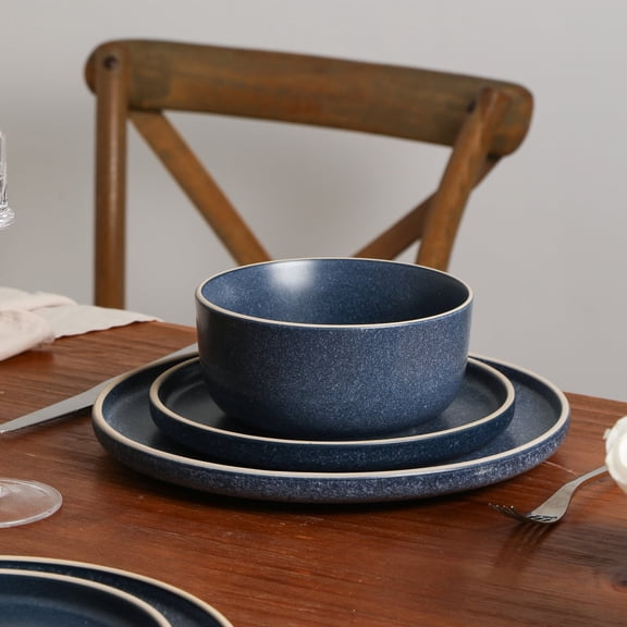 Earth & Clay Amber 12-Piece Dinnerware Set Stoneware, Blue