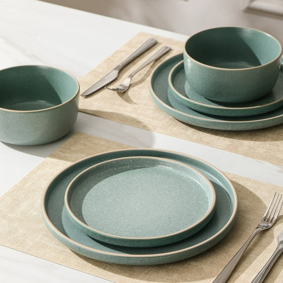 Earth & Clay Amber 12-Piece Dinnerware Set Stoneware, Green