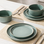 Earth & Clay Amber 24-Piece Dinnerware Set Stoneware, Green