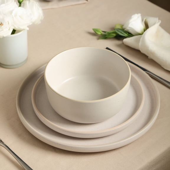 Earth & Clay Amber 24-Piece Dinnerware Set Stoneware, White Speckled