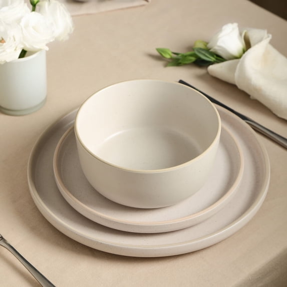 Earth & Clay Amber 24-Piece Dinnerware Set Stoneware, White Speckled