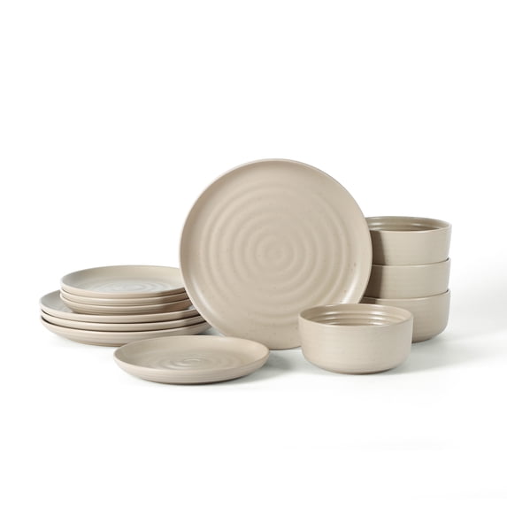 Earth & Clay Ion 12-Piece Dinnerware Set Stoneware, Beige