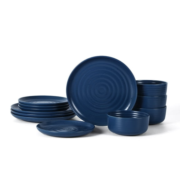 Earth & Clay Ion 12-Piece Dinnerware Set Stoneware, Blue