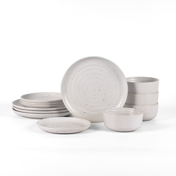 Earth & Clay Ion 12-Piece Dinnerware Set Stoneware, White
