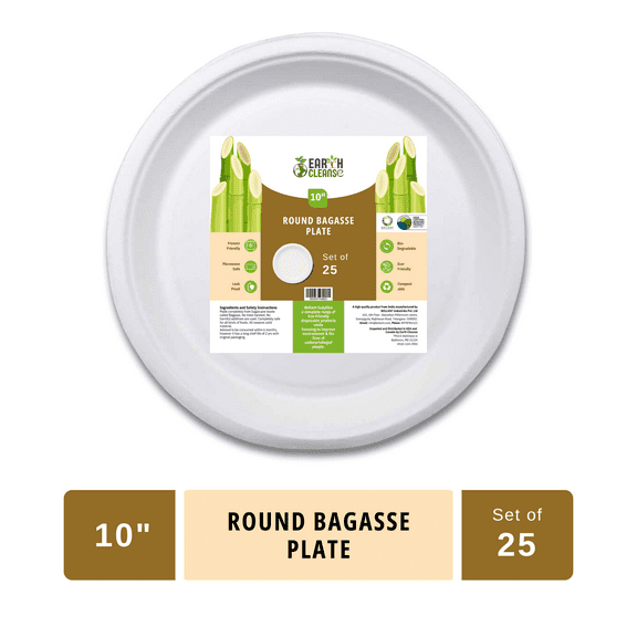 Earth Cleanse Bagasse 10-Inch Round Plates ,Pack of 25