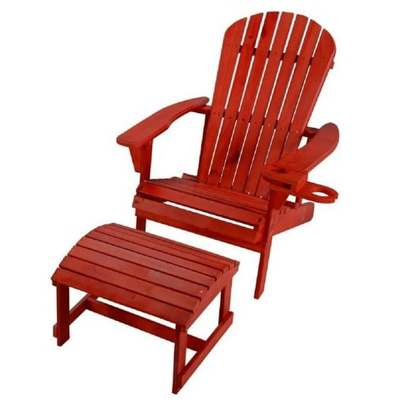 Earth Collection Adirondack Chair and Ottoman Set Red