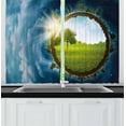 thumbnail image 1 of Earth Curtains 2 Panels Set, Circular Frame with Endless Green Landscape Infinity Clouds Space, Window Drapes for Living Room Bedroom, 55W X 39L Inches, Pale Green Brown Petrol Blue, by Ambesonne, 1 of 2
