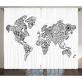 thumbnail image 1 of Ambesonne World Map Curtains 2 Panel Set, Floral Continents, 108" x 84", Black White, 1 of 3