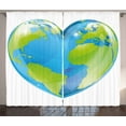 thumbnail image 1 of Ambesonne Earth Curtains 2 Panel Set, Vibrant Globe Heart Shape, 108" x 63", Pale Blue Lime Green, 1 of 3