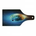 thumbnail image 1 of Earth Cutting Board, Majestic Galaxy Outer Space View Universe Planet Stars Astral Theme World, Decorative Tempered Glass Cutting and Serving Board, Wine Bottle Shape, Orange Blue Black, by Ambesonne, 1 of 1