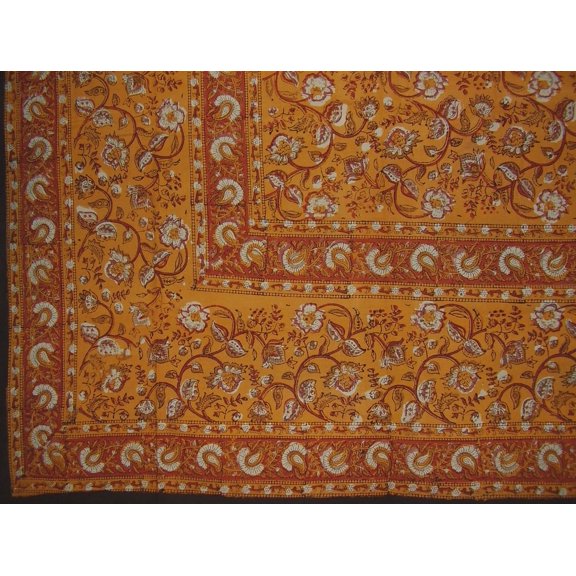 Earth Dabu Block Print Indian Tapestry Cotton Bedpread 106" x 88" Full Amber