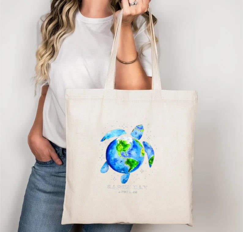 Earth Day 2025 Restore Earth Sea Turtle Art Save the Planet Tote Bags ...