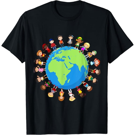 Earth Day Children Around the World Environmentalist T-ShirtMen and women, Black T-shirt, size: Extra large