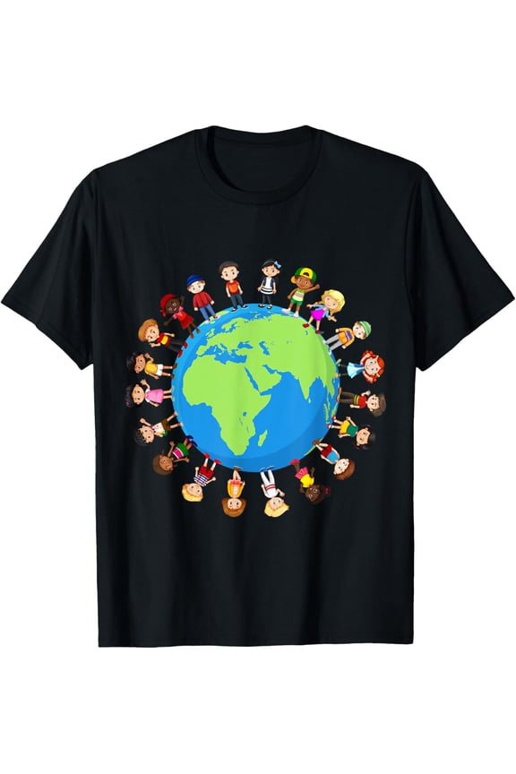 Earth Day Children Around the World Environmentalist T-ShirtMen and women, Black T-shirt, size: Extra large