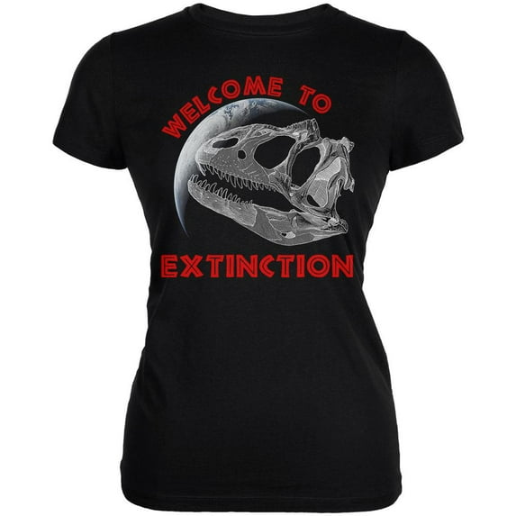 Earth Day Dinosaur Fossil Welcome To Extinction Juniors Soft T Shirt Black X-LG