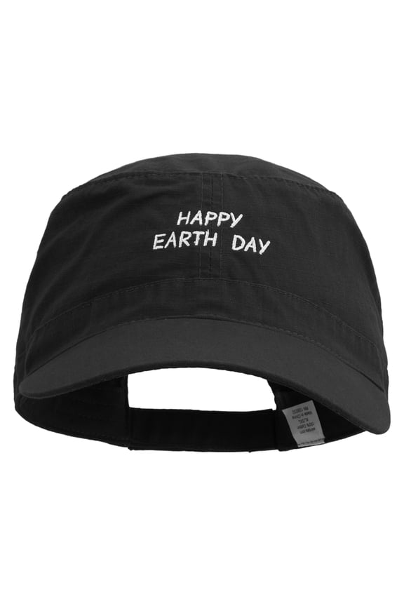 Earth Day Embroidered Big Size Adjustable Ripstop Army Cap - Black XL-3XL